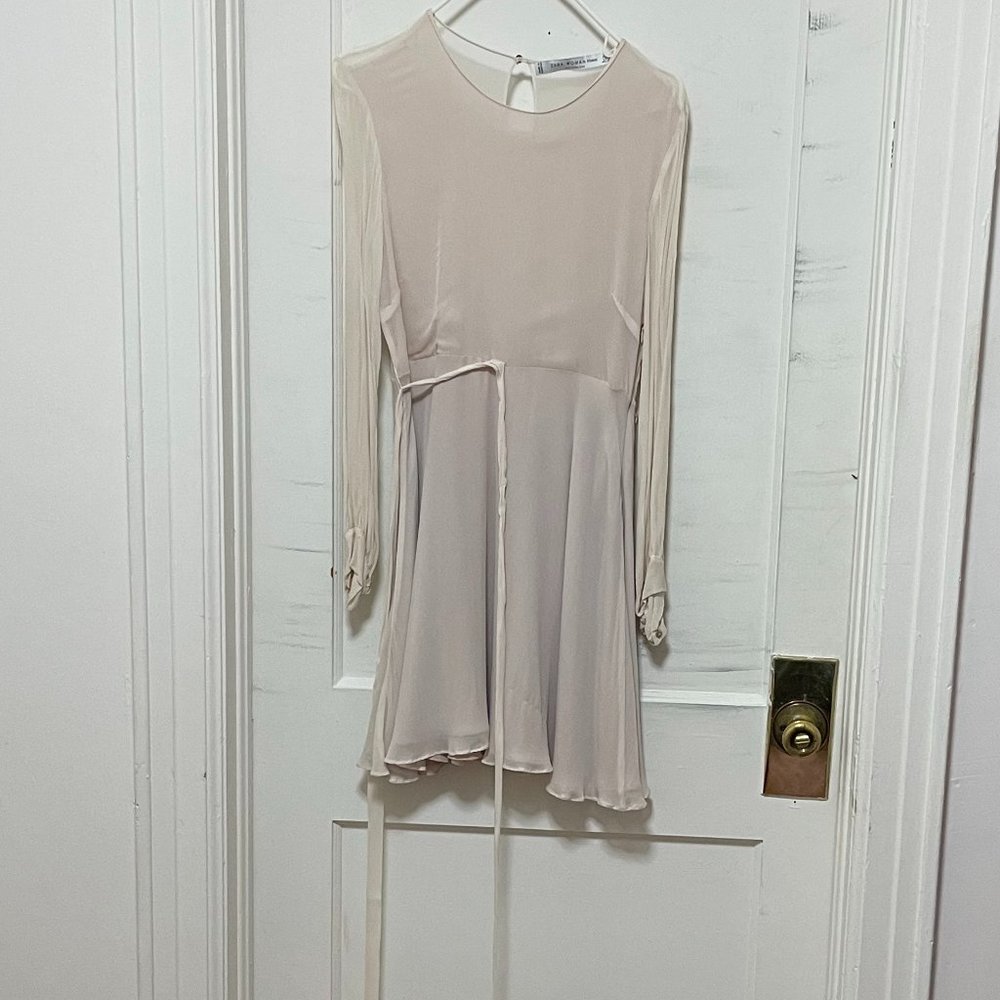 Zara Pleated Beige Dress
